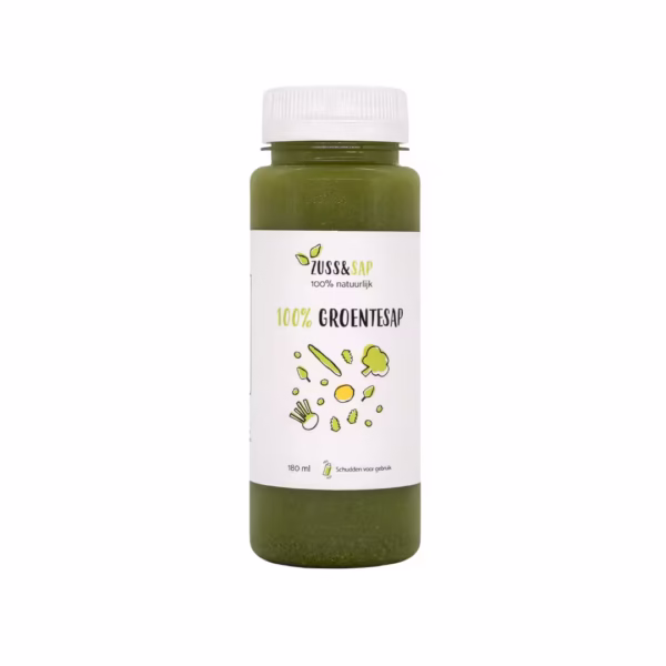 Flesje 100% groene groentensap van Zuss & Sap met venkel, broccoli, spinazie, citroen en spirulina.