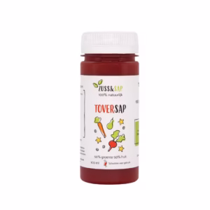 Rode Toversap van Zuss & Sap, een gezond en kleurrijk sapje boordevol vers fruit en groenten.