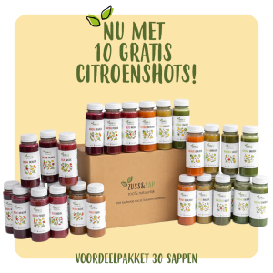 Actie van 30 groentensappen + 10 gratis citroenshots van Zuss & Sap