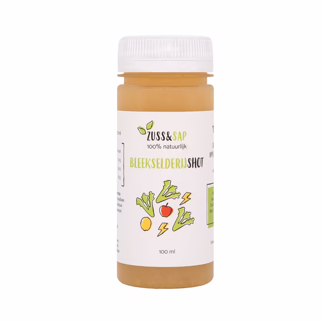 Flesje bleekselderijshot van Zuss & Sap met maar liefst 72% bleekselderij