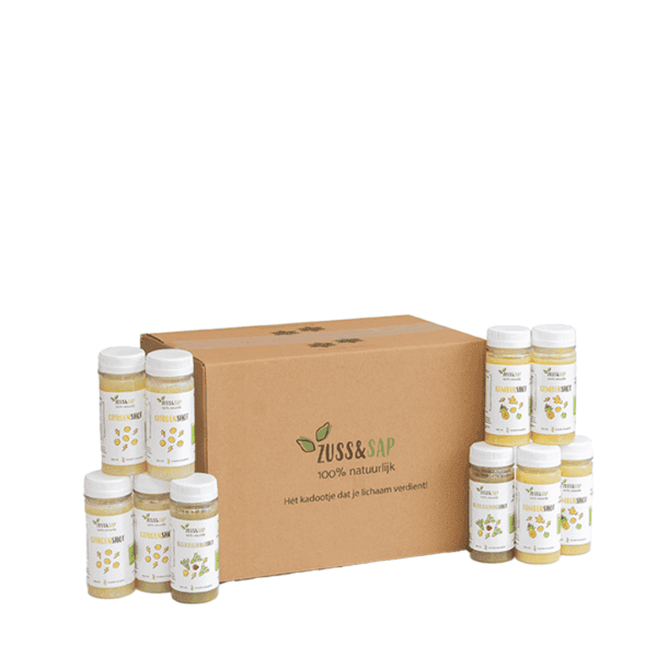Zuss & Sap shot pakket met krachtige, voedzame en duurzame shots voor een snelle gezondheidsboost.