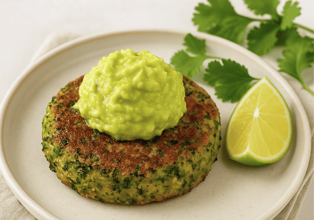 Broccoliburger met avocado-limoendip