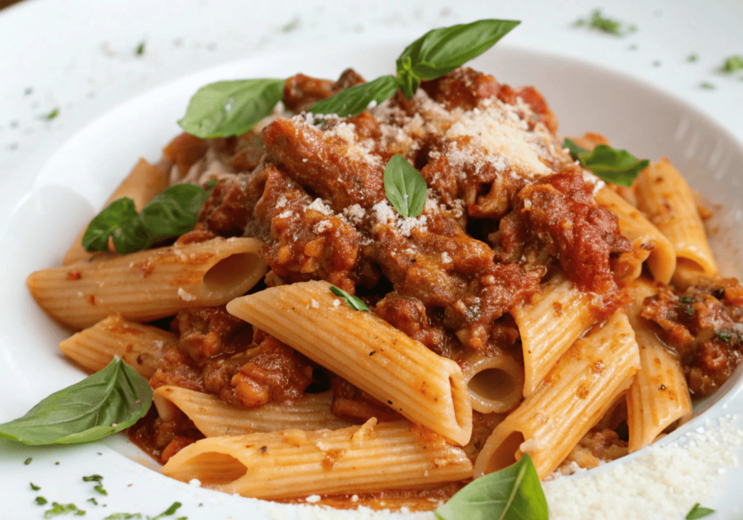 Gezonde pastasaus met aubergine en tomaat
