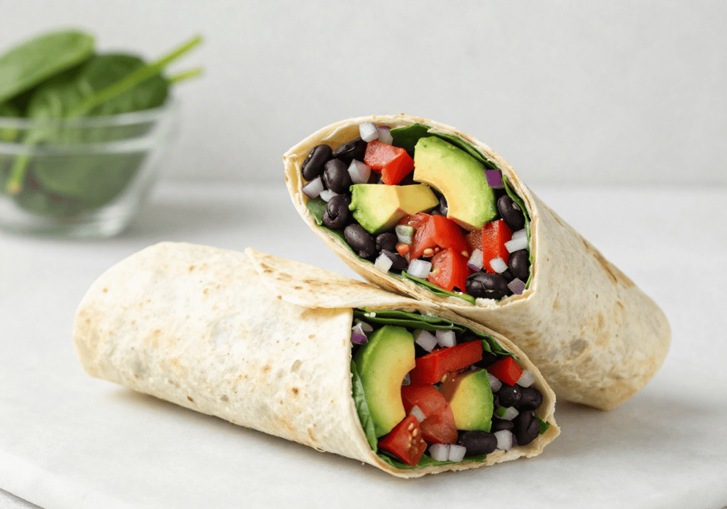 Wraps met zwarte bonen en frisse groenten